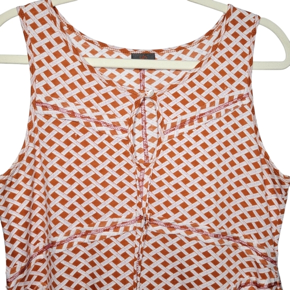 Womens Sleeveless Fit & Flare Basketweave Print Summer Dress Size L Orange White - Picture 2 of 8